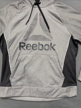 Reebok Gray Hoodie with Black Drawstrings and Logo Large